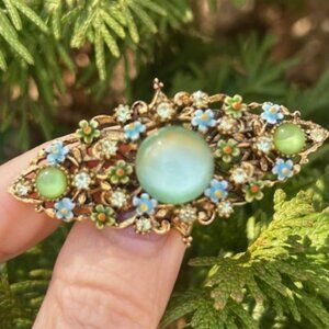 ART Arthur Pepper Blue Green Flower Enamel Rhinestone BROOCH